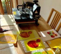 Heatpressing hand painted peppers