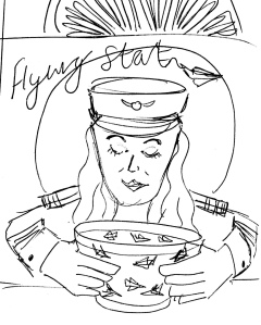 Pilot eating breakfast, sketch