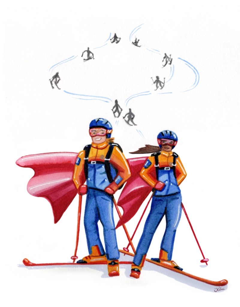 Instruction illustration for Ski A to Z by Kimberley Kay. Copyright Kimberley Kay  